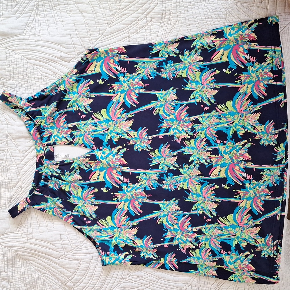 Lulu-B Keyhole Neon Palm Halter Top XL